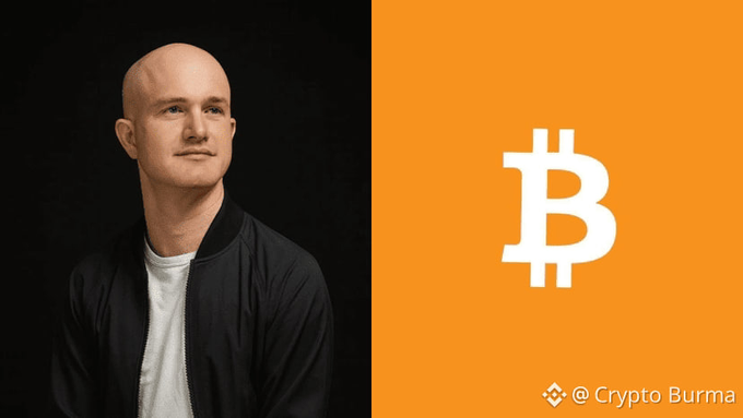 The image shows a side-by-side composition featuring Brian Armstrong, CEO of Coinbase, on the left in a black jacket against a dark background, paired with a large orange Bitcoin (₿) logo on the right. The image visually ties to the post by associating Armstrong's push for the Clarity Act's Senate vote with Bitcoin, highlighting the cryptocurrency's relevance in the regulatory discussion.