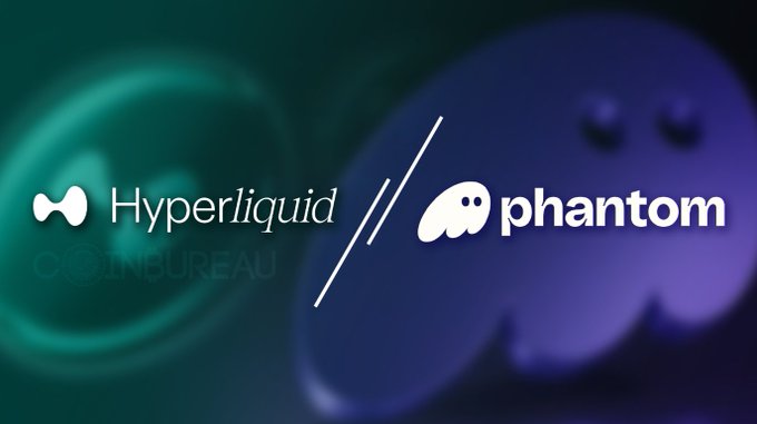 The image displays the logos of "Hyperliquid" and "phantom" side by side against a teal and purple background, representing the collaboration mentioned in the post where they jointly addressed the CFTC regarding onchain trading regulations.