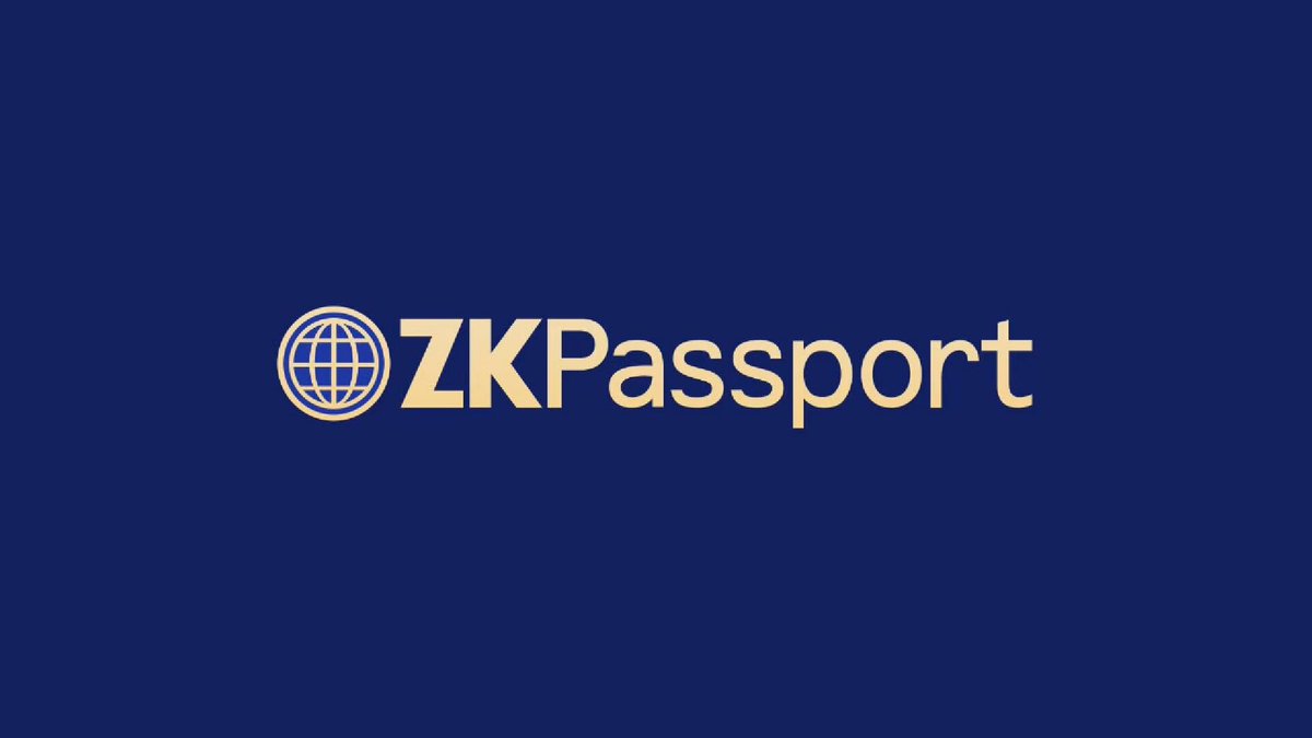 The image features a logo for a passport company named "ZKPassport". The logo consists of a globe with the word "ZK" written above it, and the company's name "ZKPassport" below it. The background color is blue, which contrasts nicely with the white text on the logo. The image also includes some text that reads: "Verify users without holding their data. Here'S the full flow they scan their ID, their phone reads the passport chip, checks the country'S signature, and sends your backend a zero-knowledge proof."