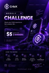 A promotional graphic for 'CribX Weekly Challenge' offering a $5 reward for the best CSS experience and emotion design, with 'HOW TO ENTER' steps listed below.