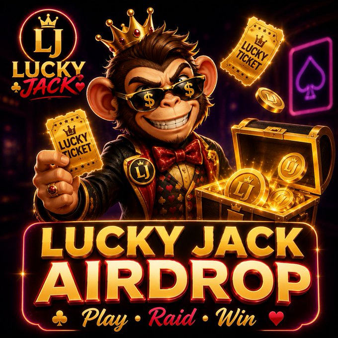 In this image, there's a cartoon image of a monkey with glasses who is wearing sunglasses and holding a gold ticket. The monkey seems to be happy and excited about winning a jackpot at an air drop casino game called " Lucky Jack Air Drop". Around the monkey in the image, there are different colored cards including red ones and yellow ones, symbolizing various prizes or rewards for players to win at this slot game.