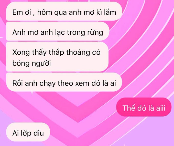 The image shows a Vietnamese text message exchange on a pink heart-patterned background, where one person shares a dream about getting lost in a forest and chasing after a mysterious figure, and the other playfully responds "Thế đó là aiii" (So that was me!) and "Ai lớp diu" (Who loves you).

The exchange humorously illustrates the post's message—a girl is swooning over a guy simply because he hinted at earning $2k on PayX, showing that financial success has become a more effective way to impress than traditional sweet-talking.