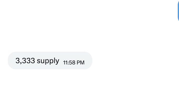 A close-up of a digital message bubble showing "3,333 supply" with a timestamp of "11:58 PM".