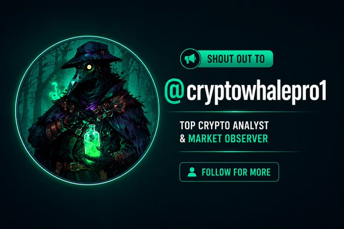 A promotional shout-out banner featuring a dark, masked character holding a green potion in a misty forest, with text reading "SHOUT OUT TO @cryptowhalepro1 - TOP CRYPTO ANALYST & MARKET OBSERVER" and a "FOLLOW FOR MORE" button. The graphic serves as a visual credit to @cryptowhalepro1, the analyst referenced in the caption who has been tracking $ATS's trend support zone and its historical rebounds of +296% and +211%.