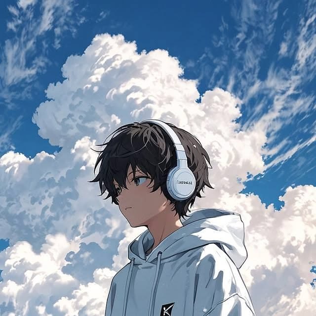The image features an anime character wearing headphones while standing against a backdrop of clouds. The character appears to be looking off into the distance or lost in thought. The post about "Happy Monday New week" seems to have a connection with this scene, as if the character is experiencing a moment of introspection or contemplation on the first day of the week.

The image also contains text that reads: "Focus on what is in the image and how it relates to the post." This suggests that there might be some sort of connection between the anime character's appearance and the content of the post, possibly related to a theme or message within the anime series.