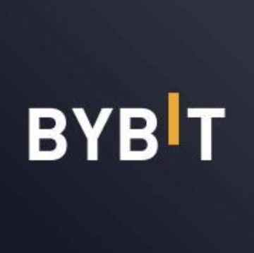 The image shows the white and orange "BYBIT" logo on a dark navy background, representing the cryptocurrency exchange Bybit, which is featured in the news about receiving US court approval to trace $1.5 billion in funds stolen in a North Korea-linked hack.