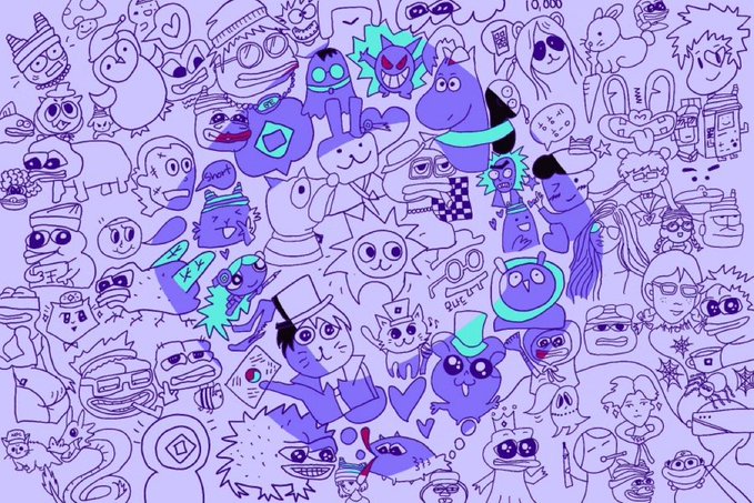 The image features a large, colorful cartoon-like drawing of various characters scattered across the frame. These characters include humans with different facial expressions and unique designs, as well as animals such as dogs and cats. The background of the image is predominantly purple, which adds to the overall visual appeal. The post that accompanies this image reads: "Monad is slowly taking over the world". This phrase is written in a stylized font at the bottom right corner of the image, emphasizing the theme of the cartoon-like drawing and its connection to the concept of Monadism.

The image itself does not contain any text or additional objects, but rather focuses on the vibrant and diverse characters depicted within it. The overall composition is visually striking, with the colorful characters and their unique designs creating a sense of depth and complexity.