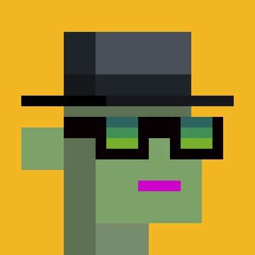 A pixel art image of a green, zombie-like character wearing a dark fedora and sunglasses, with pink lips visible, set against an orange background. The stylized detective/zombie figure visually represents the "Crazy shielded volume" theme from the accompanying ZecNodes promotional post about cryptocurrency minting opportunities.