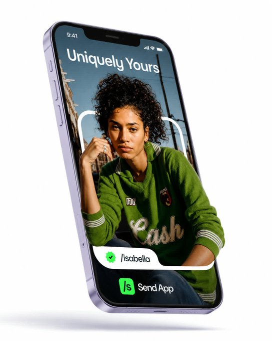 The image shows a purple smartphone with an app called "teea Bella" displayed on its screen, which appears to be a dating app. The phone's camera is turned off, and there are no other visible texts or objects in the scene. The main focus of the image is the app itself, as well as the woman's profile picture that is being shown on the screen.