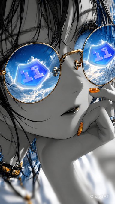 The image features a woman with blue eyes wearing glasses that have a unique design of two blue circles with a white center, which are reflected in her eye makeup. The background appears to be a light brown color, possibly a wall or a piece of furniture. The caption for the image reads "Season 11 has officially launched in Soneium! New quests and new opportunities await those who continue to build their story in the ecosystem".