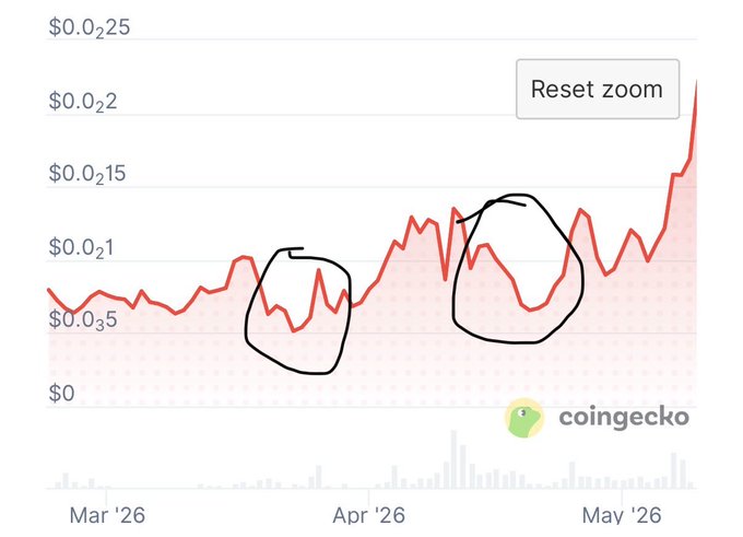The image shows two circles with red lines through them, one at $0.25 and another at $0.35. The text above the circles reads "Reset zoom", indicating that there has been a recent change or adjustment made to the settings of the chart being displayed.
