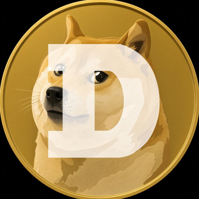 A gold Dogecoin-style coin featuring the iconic Shiba Inu dog with a large white letter 'D' overlaid on top.