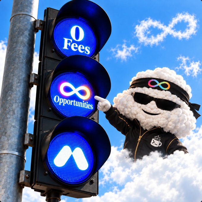 A Chess.com mascot with a cloud-like head wearing sunglasses and an infinity-symbol headband points to a traffic light displaying '0 Fees' and '∞ Opportunities' against a blue sky.