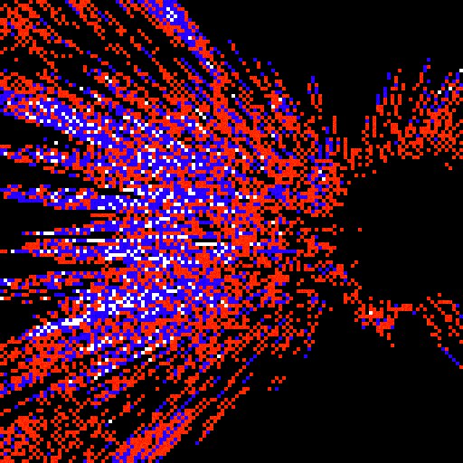 The image features a large, colorful explosion with red, blue, and white lines radiating outwards from its center. The explosion appears to be coming from the top left corner of the frame, creating an intense visual effect that draws attention. The background is black, which contrasts sharply with the vibrant colors of the explosion. The post reads "1/1 25xtz", indicating that this image was taken on January 1st, 25th, and it's a time-lapse photo capturing the explosion over time.
