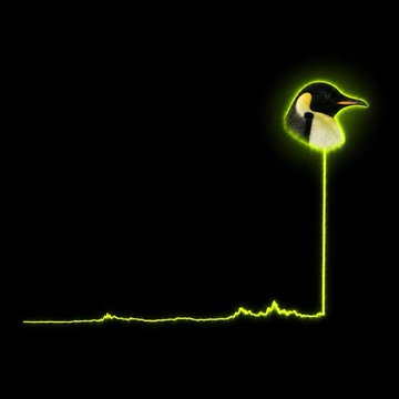 A glowing green heartbeat monitor line spikes into the shape of a penguin's head, visually representing the sudden "lifeline" of activity around $PENGUIN going live on Robinhood Chain. The pulsing waveform mirrors the market's heightened pulse following the news that 19% of the token's supply has been burned.