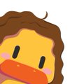 A cute cartoon duck or bird emoji with orange cheeks and brown feathers on its head, shown against a white background.