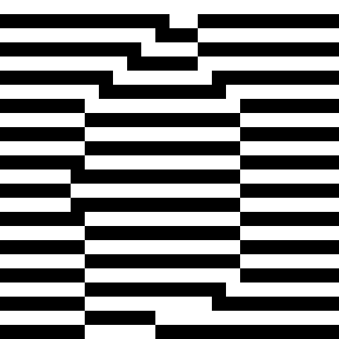 A pixelated black and white graphic depicting a stylized dollar sign made of horizontal stripes.