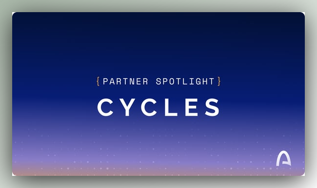 A blue graphic titled '{PARTNER SPOTLIGHT} CYCLES' with a small logo in the bottom right corner.