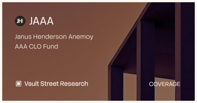 A header banner for JAAA (Janus Henderson Anemoy AAA CLO Fund) featuring 'Vault Street Research' and 'COVERAGE' labels alongside a dark architectural image.