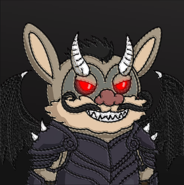 A chibi-style illustration of a menacing bat-like creature with red glowing eyes, horns, fangs, and black wings, dressed in dark spiked armor. The intimidating, demonic appearance aligns with the post's reference to "nacci," a pun on "luigiccione," tying the fierce character art to the $mega meme context.