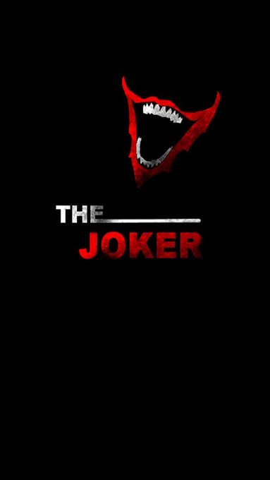 A dark, stylized logo for 'THE JOKER' featuring a menacing red Joker grin with sharp white teeth above the title text on a black background.