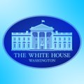The image displays "THE WHITE HOUSE WASHINGTON" seal in white on a blue background, symbolizing U.S. federal policy and legislative authority relevant to Coinbase's push to convert the CLARITY Act into permanent law.