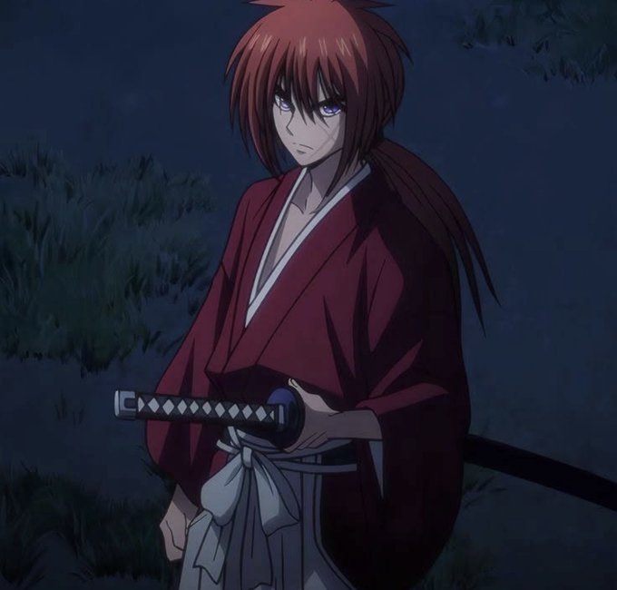 "GM if you're up" sets a good morning tone. The image features Kenshin Himura, a samurai from the popular anime "Rurouni Kenshin," holding his sword.