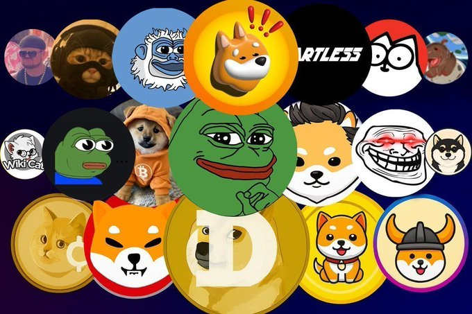 A collage of popular meme coin logos and characters, including Pepe the Frog, Dogecoin's Shiba Inu, $PEPE, and "ARTLESS," visually represents the meme coin ecosystem referenced in the post about which token will be the next 100x after $DOGE, #SHIB, and $PEPE in 2026.