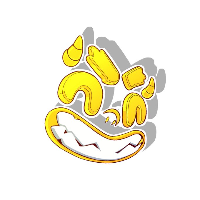 A yellow and black tribal-style logo design featuring horn-like shapes and a curved smile-like element on a white background with a gray drop shadow.