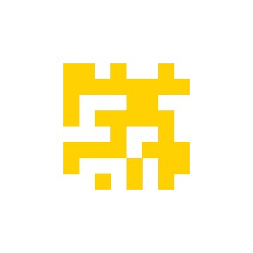 A yellow pixelated square character with a cute face, resembling a small chubby creature, is displayed on a white background.