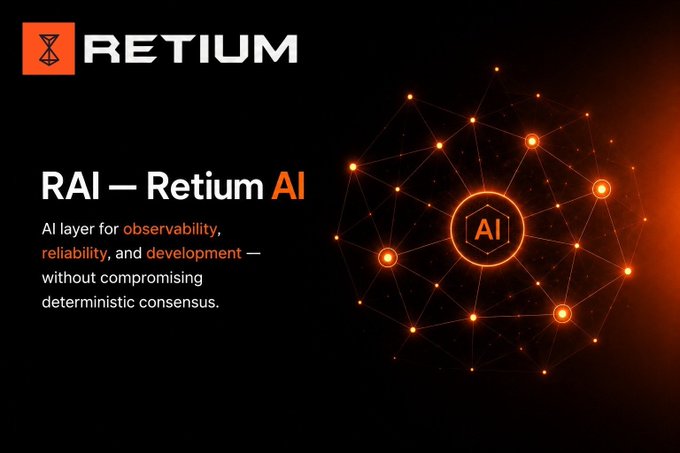 The image features a black background with orange lines, which are connected by small circles representing data points or nodes. The text "RAI - Retium AI" is written above these orange lines, indicating that this is an AI system designed for RAI. The main focus of the image is on the network and its connections, suggesting that it could be a visual representation of the network's structure or flow of information.