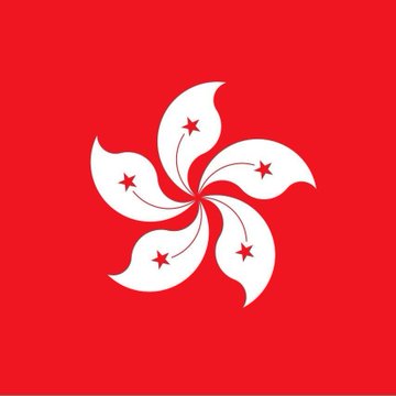 The image features a red background with a white flower design composed of five petals arranged in a circular pattern. The flower has six stars at its center, which are white and point upwards. Below the flower, there's text that reads "BULLISH: Hong Kong is expanded its digital asset ecosystem through tokenization, crypto products, and blockchain infrastructure".