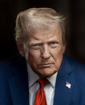 This is a headshot of Donald Trump, likely an informal portrait. The accompanying text suggests this image is related to his potential involvement in passing a "Crypto Market Structure Bill" tomorrow.