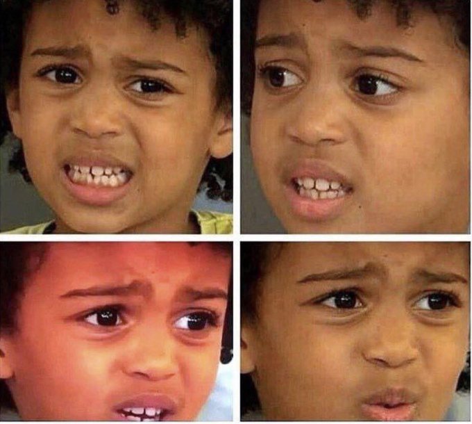 A four-panel close-up of a child making various distressed, tearful facial expressions that humorously convey the emotional rollercoaster of checking a crypto portfolio's value.

The image pairs perfectly with the post by visually exaggerating the panicked, devastated reactions one might have when realizing their crypto investments are losing money—matching the "also me" punchline about the futility of selling crypto when you're already broke.