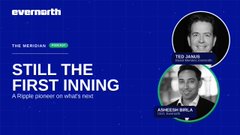 A podcast cover titled 'STILL THE FIRST INNING: A fragile power on what's next' by Overearth, featuring headshots of Ted Habibi and Ernesto Bulg.
