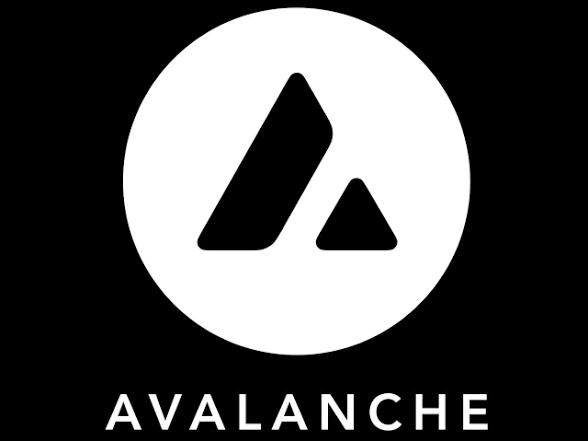 The Avalanche (AVAX) cryptocurrency logo, featuring a white circle with black triangular mountain peaks on a black background.