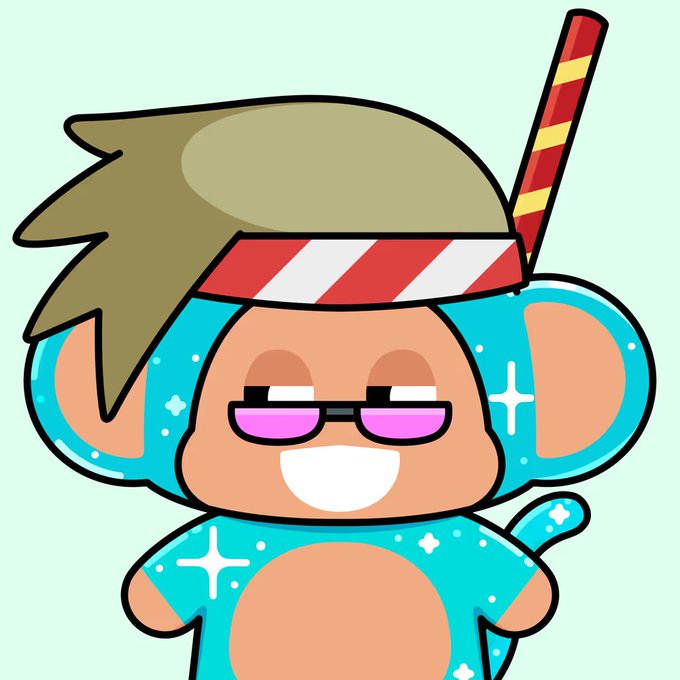 A cartoon chimp character wearing a red and white striped headband, purple sunglasses, and a turquoise sparkly spacesuit-style outfit appears alongside a post celebrating a "Kimihiko" NFT from the Chimpers collection selling for 0.7900 ETH (~$1,533) at a Rare rarity tier.