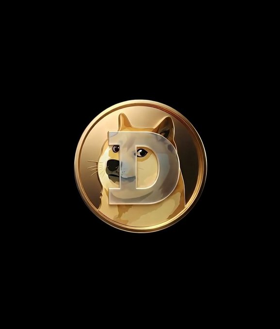 The image displays a gold Dogecoin ($DOGE) coin featuring the iconic Shiba Inu dog with the letter "D" overlaid, set against a black background. This visual reinforces the post's message about Dogecoin's enduring presence compared to the dollar's declining purchasing power.