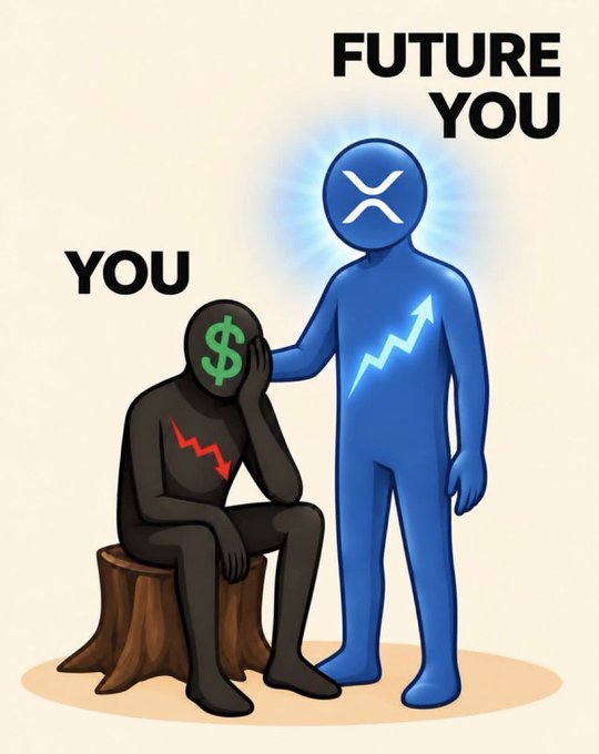 An illustration contrasts a sad, dark figure labeled "YOU" with a dollar sign and a downward arrow sitting on a stump against a confident, blue figure labeled "FUTURE YOU" with an upward arrow, representing future financial success.