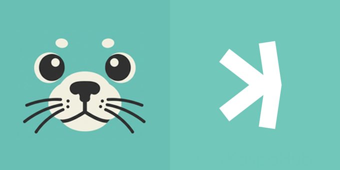 A simple turquoise graphic shows a cartoon cat face with wide eyes on the left and a white arrow-like symbol pointing to the right.