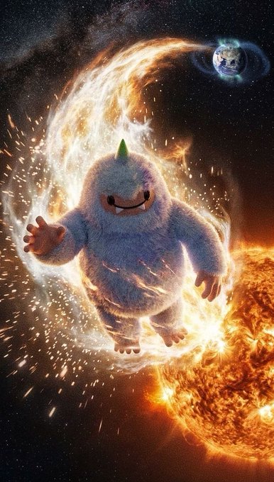 The main focus of the image appears to be a photo of a large, animated toy or plush figure designed with a green head, wearing blue fur. The toy or plush figure is seen standing near a fire, giving off a warm glow that matches its vibrant colors. Around this scene, there are tiny sparks and explosions scattered throughout the image, which seem to be coming from the fire itself. In the background on the right side of the image, you can see a globe with various places and different planets depicted across it. The post in question provides information about a gaming company named Bulk Season 1. A quote is also present that reads "Focus on what is in the image and how it relates to the post". This adds an interesting layer to the overall context of the image, as it combines elements from the world of gaming with actual space imagery.
