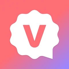 The image shows the VeryChat app logo, featuring a stylized "V" inside a white scalloped badge against a pink-to-purple gradient background. This relates to the post as VeryChat's branding is being compared to Pi Network's, suggesting a similarity in their decentralized messaging or social platform concept.