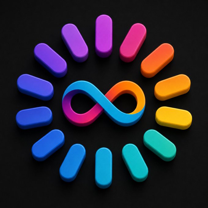 The image features a vibrant display of twelve colorful circles arranged in a circular pattern with an "infinity" symbol in between them. The colors used are blue, purple, orange, yellow, green, pink, red, blue, purple, and yellow. This unique arrangement creates a visually appealing and eye-catching design that is likely to grab the attention of viewers. The post includes text that reads "New month, new vibes $ICP summer loading".