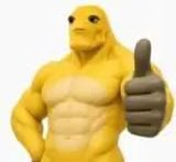 A yellow muscular cartoon character gives a thumbs-up gesture against a white background.