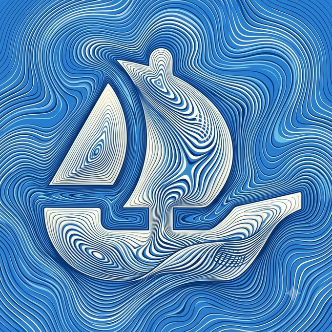 An abstract digital artwork of a white anchor symbol against a blue and white swirling, topographical-style background.