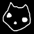 A simple white outline drawing of a cat's face on a black background.