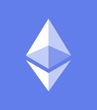 The Ethereum logo, a diamond-like geometric shape in white and light blue on a blue background.