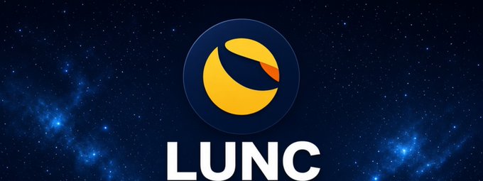 LUNC (Terra Luna Classic) cryptocurrency logo displayed against a starry blue space background.
