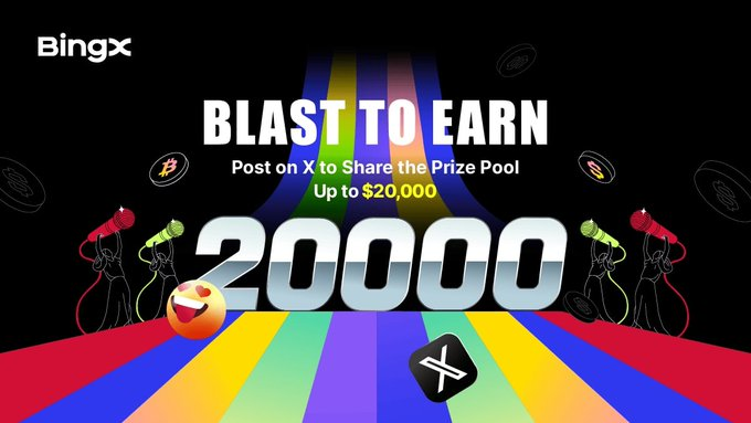 This BingX graphic promotes a "Blast to Earn" event with a prize pool of up to $20,000, rewarding posts on X. It visually relates to the post by showcasing celebratory elements and the large prize money, highlighting how the excitement of potential gains can psychologically impact mood.