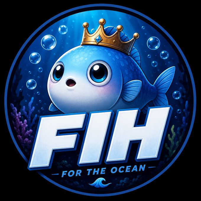 The image features a blue fish with a crown sitting inside an ocean setting surrounded by bubbles. The text "FIH" is written above the fish, which suggests that this project or initiative is focused on creating lasting value for users of the platform. The use of the word "FIH" implies that it is designed to be stable and provide real utility across various platforms. Additionally, the phrase "for the ocean" indicates a connection between the project's purpose and the underwater environment, possibly symbolizing how the initiative aims to make a positive impact on users' lives or experiences within the platform ecosystem.